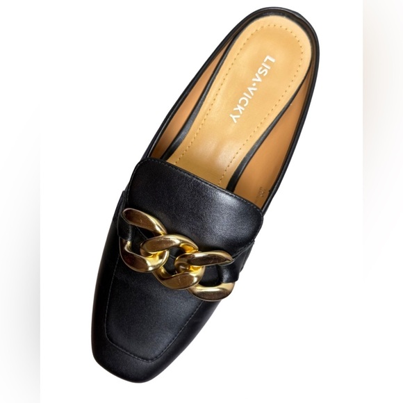 Lisa Vicky Women’s Nappa Loafer Mule Chain-Link Detail Zippy-V Black Sheep 7M - Picture 2 of 8
